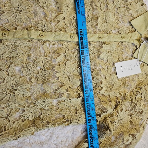 Joie Women's Light Green Floral Crochet Button Up Shirt Size: L - Picture 4 of 9